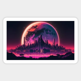 Full Moon Over Synthwave City Sticker